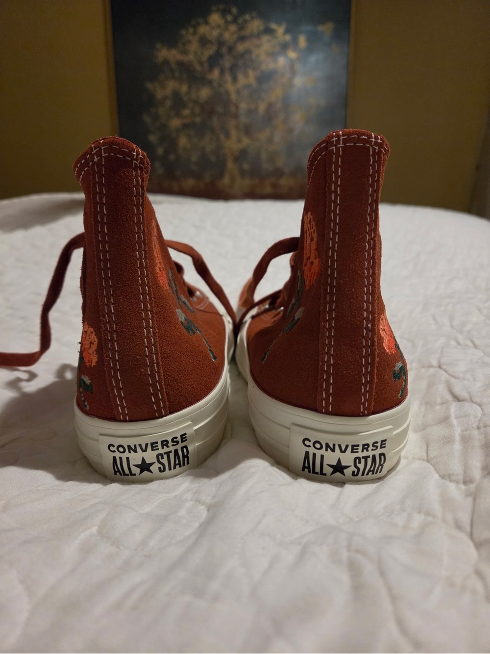 High-Top Canvas Sneakers with Rose Embroidery - Brown - Picture 4 of 7